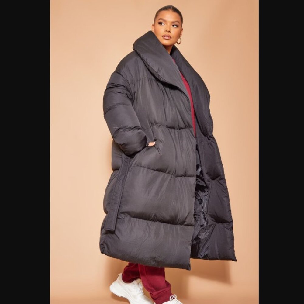 NWT PrettyLittleThing Oversized Longline Puffer Coat, Black, XXL - Picture 4 of 12